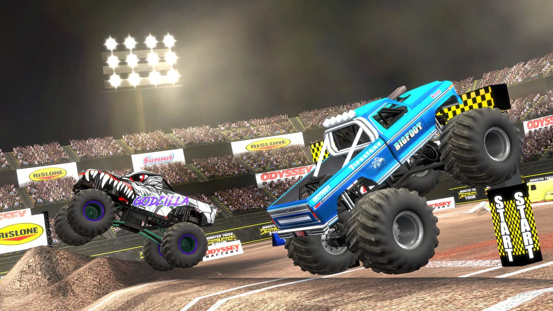 BIGFOOT launching under the stadium floodlights